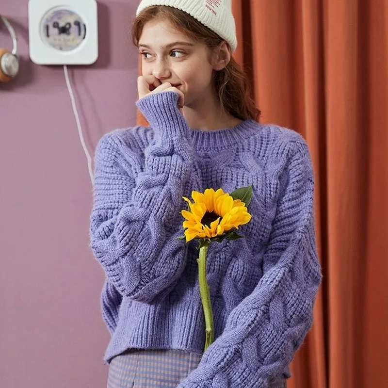 2022 New Arrival Autumn/winter Women Loose Casual O-neck Long Sleeve Pullover All-matched Sweet Cute Knitted Sweater P548