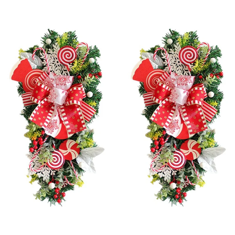 BMBY-2Pcs Christmas Candy Cane Wreath for Front Door Christmas Stairway Decorations Christmas Wreath for Indoor Decor