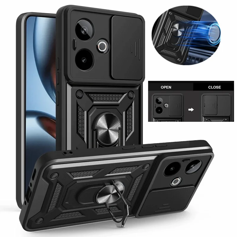 

Чехол для Realme GT7 5G, автомобильный магнитный кольцевой держатель, противоударный чехол для OPPO Realme GT7 GT 7, защитный чехол для объектива Realme GT7