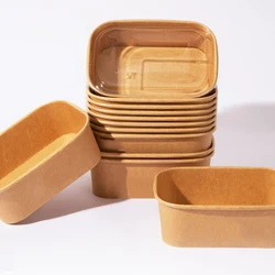 10Pcs/Set Disposable Paper Lunch Box Food Storage Containers With Lid Fruit Salad Cake Box Kitchen Accessories Party Supplies