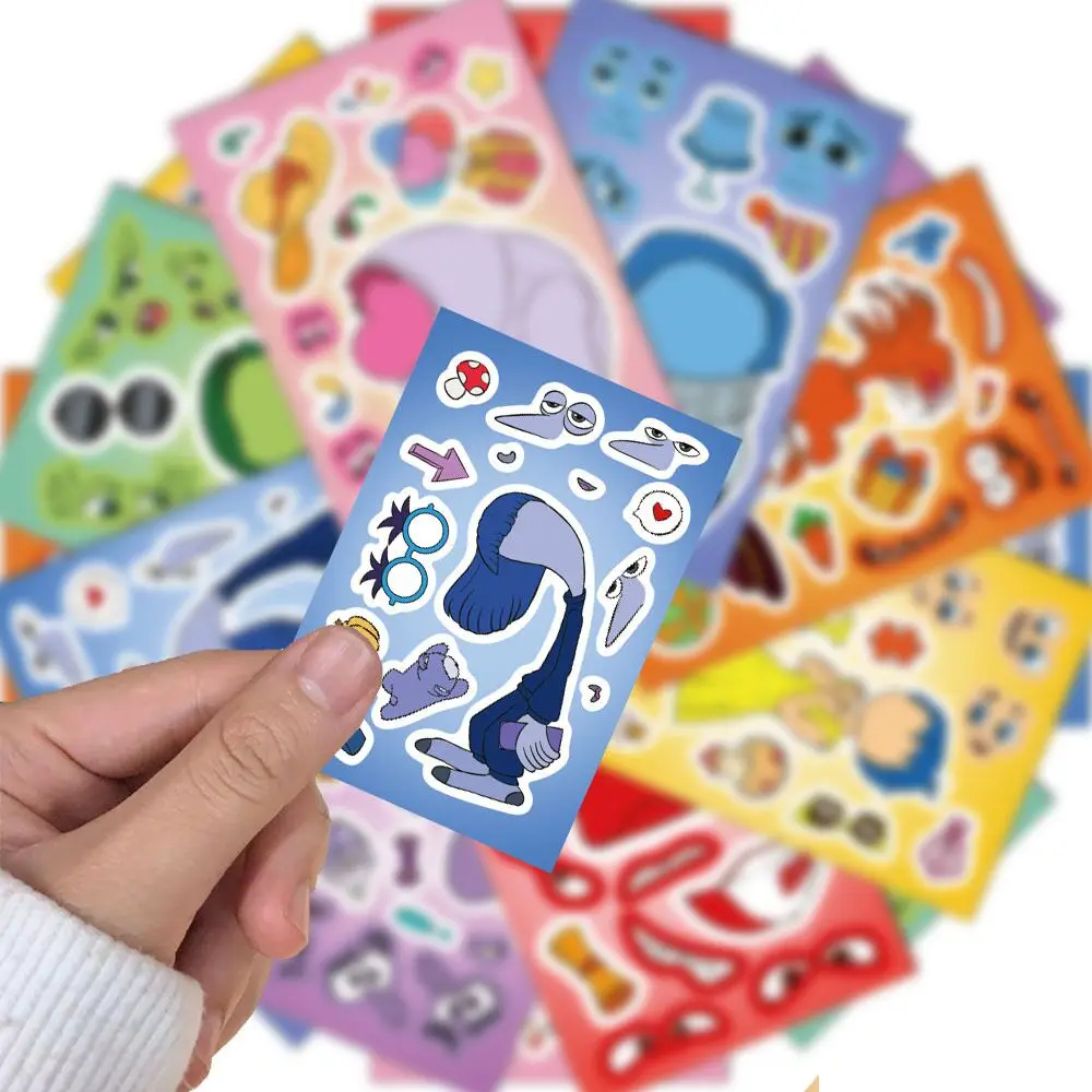 8/16Sheets Disney Cute Inside Out Puzzle Stickers Cartoon DIY Funny Make a Face Assemble Sticker Kids Education Toy Gifts