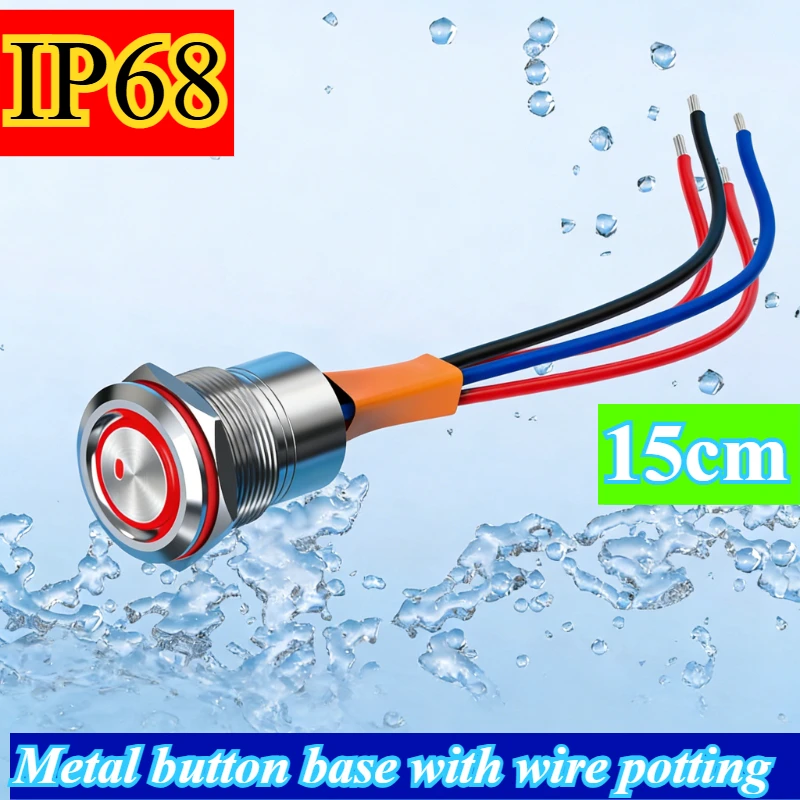 botao-metalico-de-alta-corrente-1no-com-base-protetora-e-fita-impermeavel-ip68-auto-bloqueio-com-luz-indicadora-22mm