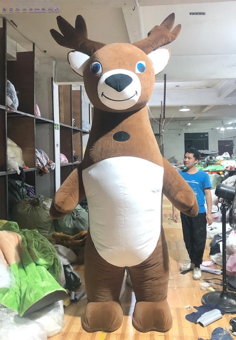 Inflável milu cervos elk mascote traje dos desenhos animados rena explodir andando boneca roupas halloween natal carnaval festa vestido