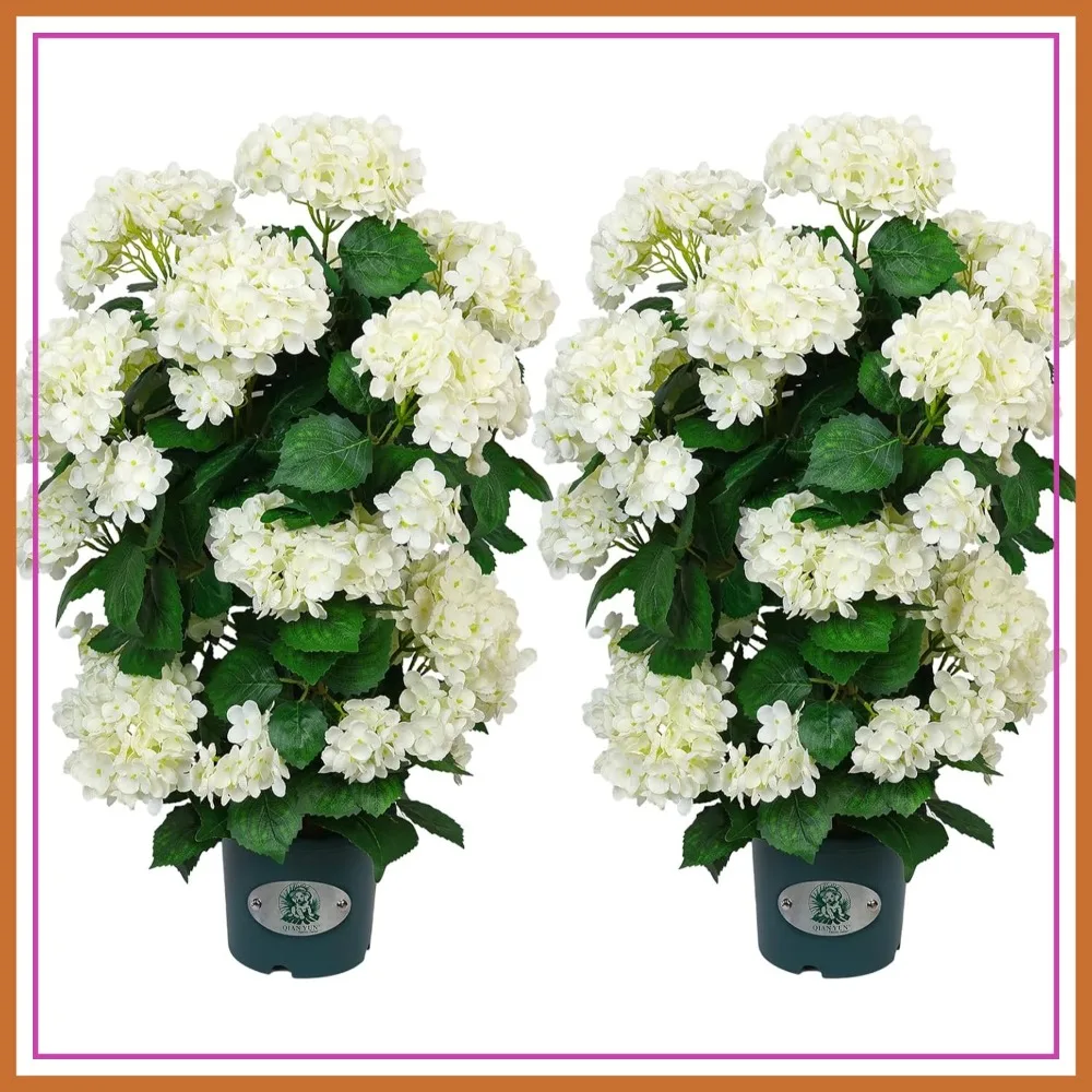 

Faux Hydrangea Tree 30" Tall (2 Pack), Artificial Plant in Pot with White Flowers, Realistic for Indoor Outdoor Porch Patio Home Decor