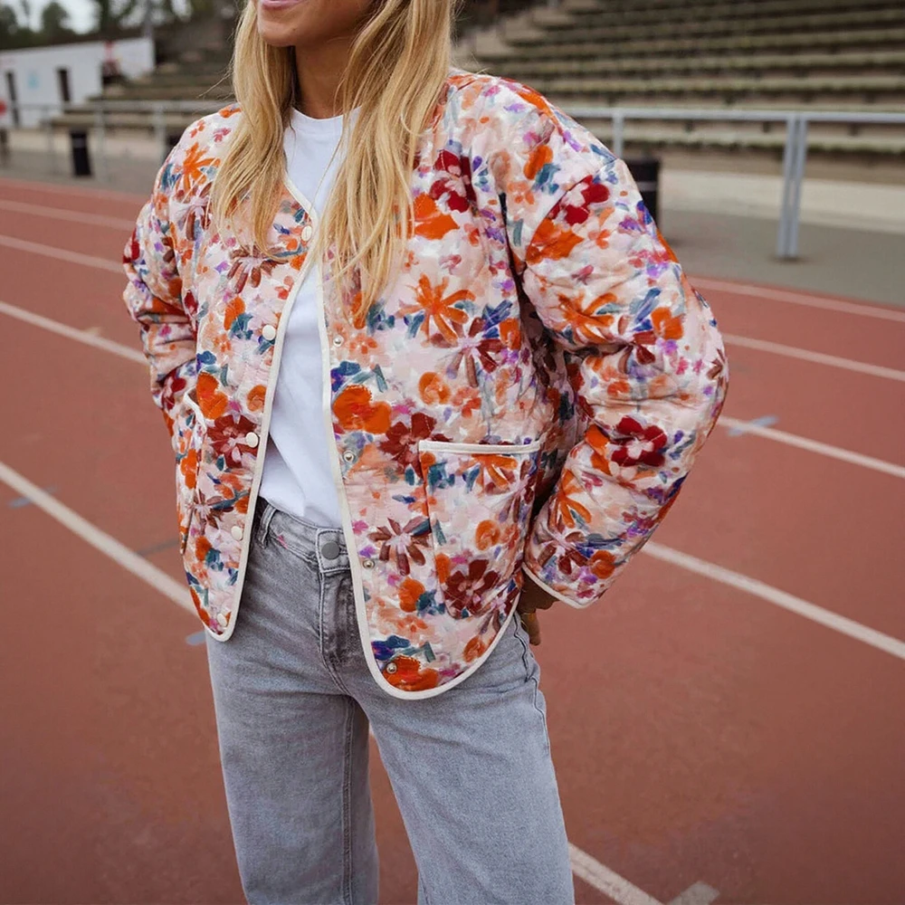 

Модная винтажная свободная хлопковая куртка на одной пуговице с длинными рукавами и принтом, осенне-зимняя женская одежда, горячая распродажа