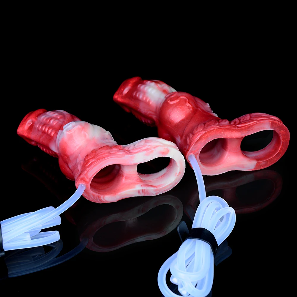 FAAK Ejaculation Hollow Dildo Large Silicone Squirting Penis Sleeve Fantasy Dog Knot Sheath Sex Toys For Men Male Masturbator