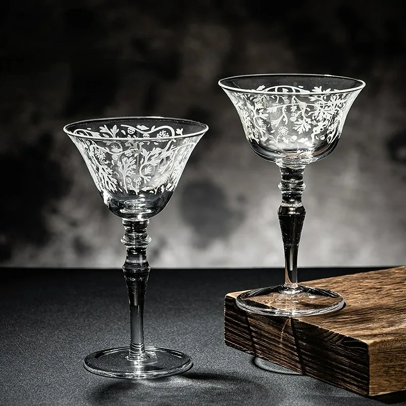 Japanese Style Pattern Martini Glass Cup Classical Glass Goblet Simple Cocktail Glasses Cup Martini Cup Sets Bar Kitchen Tools
