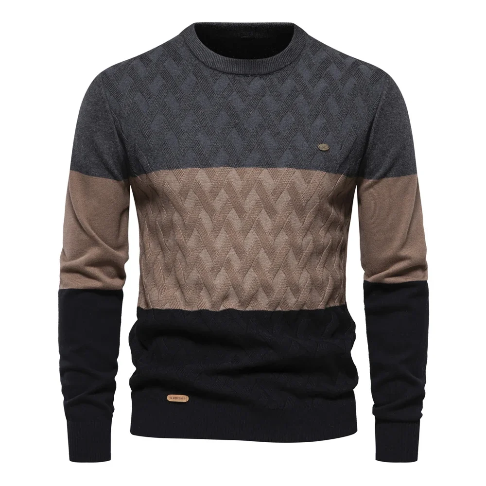 

2024 New Autumn Patchwork Color O-Neck Pullover For High Quality Cotton Men Sweater Warm Winter Knitted Sweaters