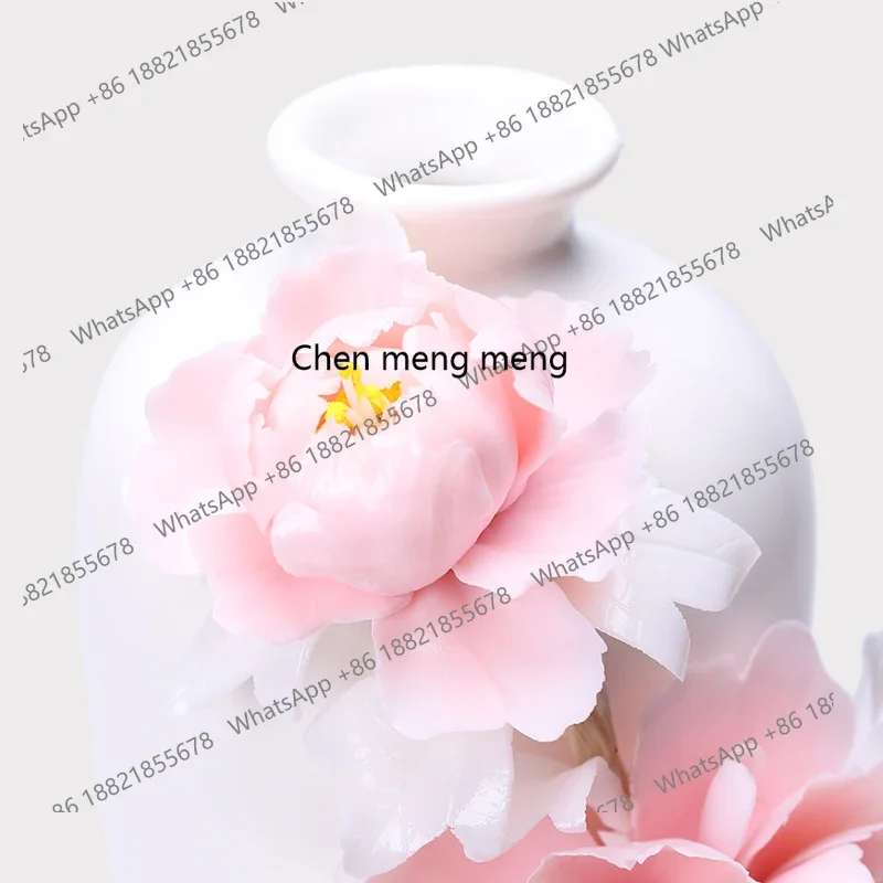 H178Handmade ceramic flower peony vase ornament home living room housewarming TV cabinet entrance creative handmade vase