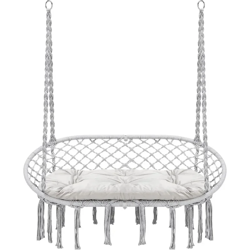 

Chair Macrame Hanging Swing with Cushion,Hanging Cotton Ropes, Metal Frame, 450 lbs Capacity Indoor Outdoor, Patio, Balcony,