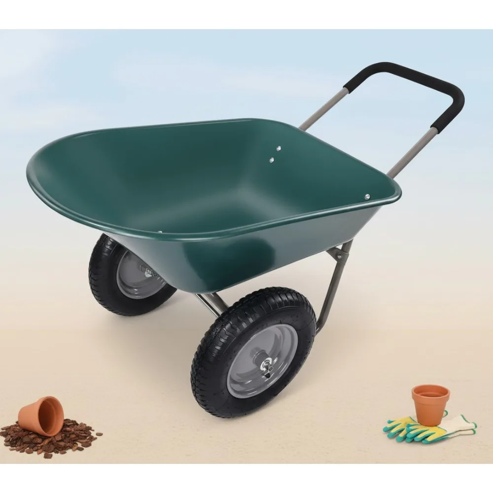 

Heavy Duty Dual Wheel Garden Cart with Built-in Stand, 300 lbs Capacity Utility Wheelbarrow for Home Yard