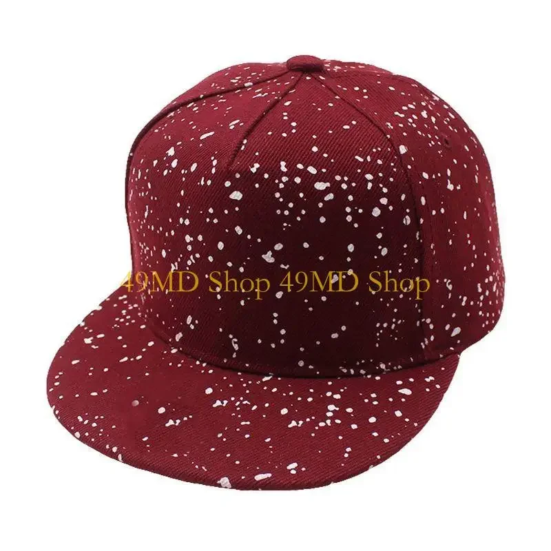 49MD Kids Children Graffiti Dots Print Baseball Cap Flat Bill Brim Visor Outdoor Sunscreen Hip Hop Adjustable for Snapback Ha