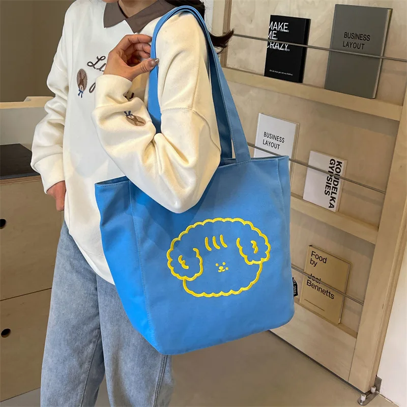 YOUDEYISI Embroidered Cartoon Canvas Shoulder Bag for Women Large Capacity Tote Bag for Middle School Students Cute Handbag