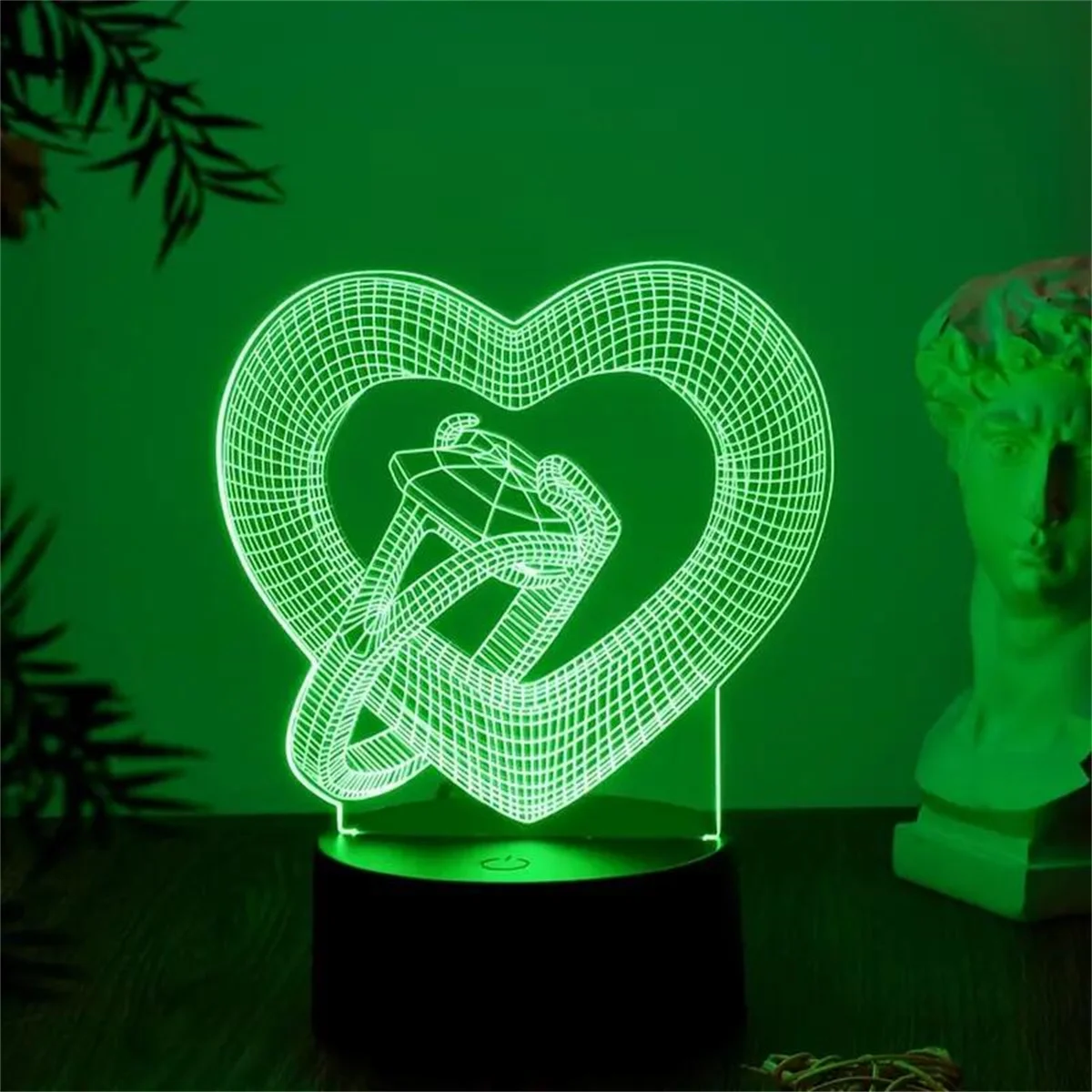 1pc Love Diamond Ring 3D Night Light, 3D Optical Illusion Lamp With Touch, 7-Color Changing Ambient Light For Bedroom