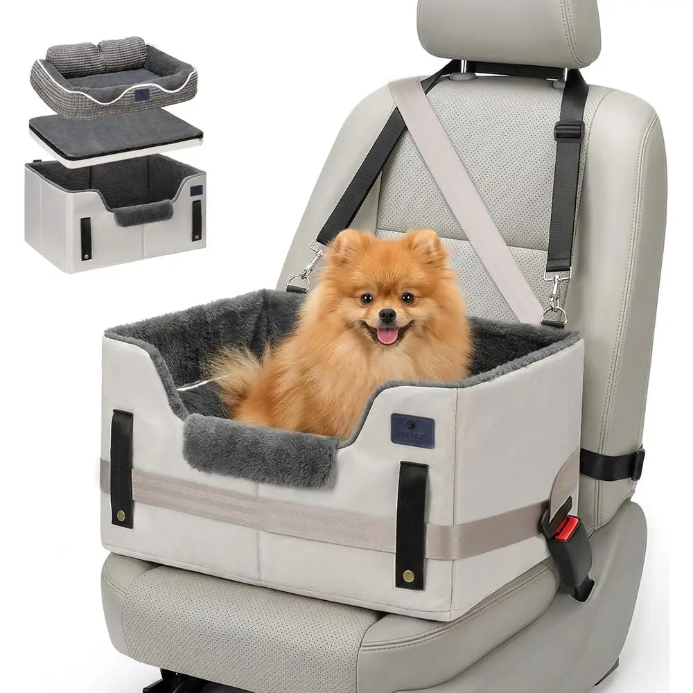 

Portable Pet Car Seat & Bed for Medium Small Dogs, Travel-Friendly with Safety Leash, Non-Slip & Washable Cover