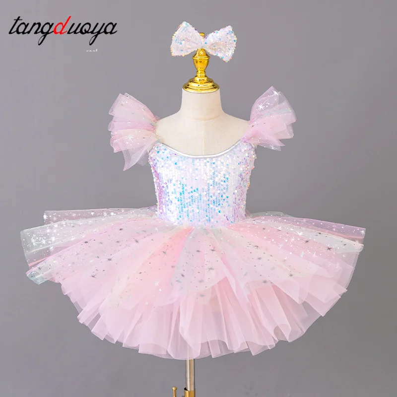 أطفال توتو التنانير يوتار الترتر الرقص الحديث توتو فستان الفتيات ملابس رقص الجاز مرحلة الأطفال فستان الزفاف الأميرة #4