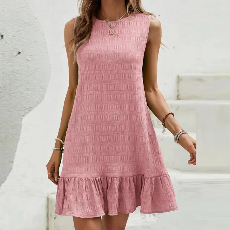 Summer Sleeveless Ruffles Mini Dress Women Casual Loose Short Dresses For Women Elegant Beach Holiday Dress 2024