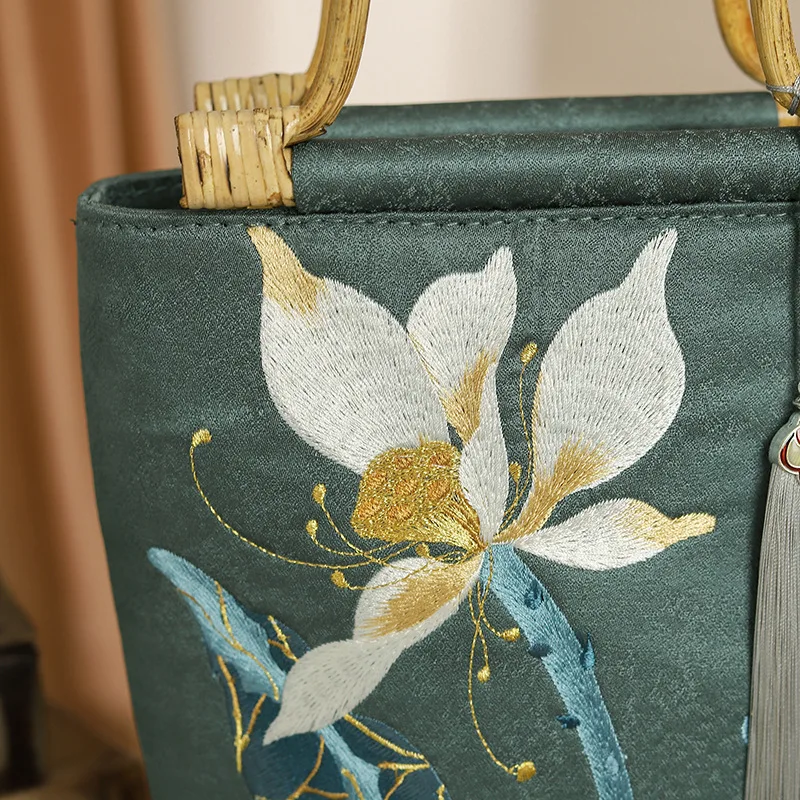 Women Floral Embroidery Fringes Big Capacity Top-handle Tote Bag 2025 Vintage Retro Chic Fabric Cottage Core Victorian Handbag