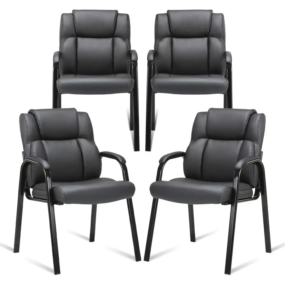 

Black Leather Office Chair with Padded Armrests, Ideal for Conference Rooms, Waiting Areas, and Home Use - 4 Pack
