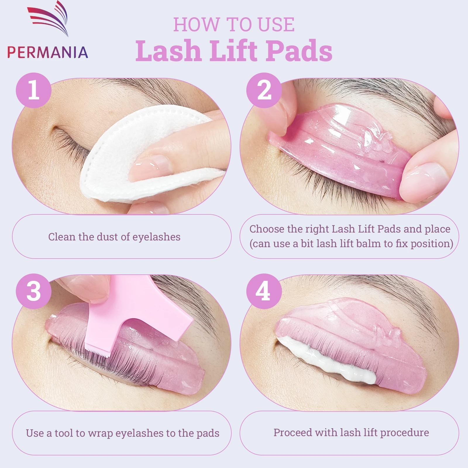 PERMANIA 4 Pair L Curl Silicone Eyelash Perm Pads Sticky Lashes Rods Shield Lifting 3D Eyelash Curler Accessories Makeup Tool