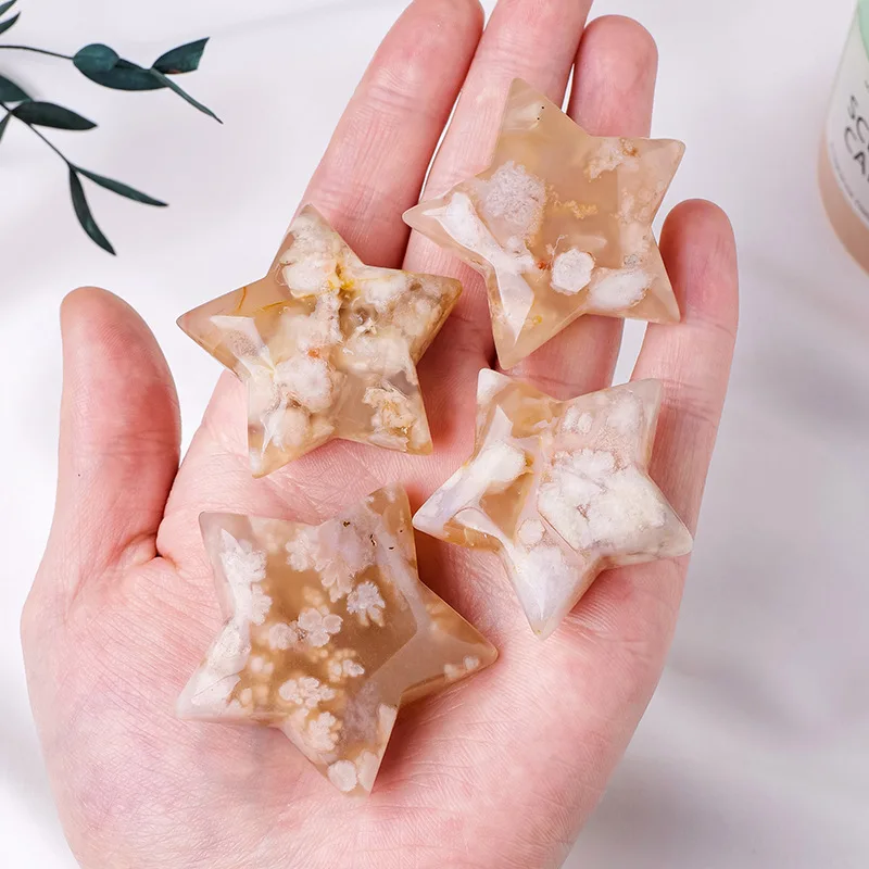 Natural Cherry Blossom Agate Crystal Pentagram