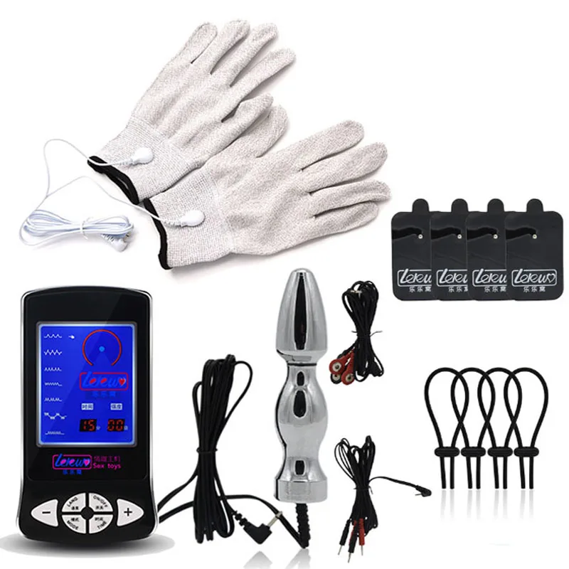 Electro Shock Anal Plug Cock Rings Glove Pads Sex Therapy Toys Penis Electric Stimulate Kit Adult BDSM Penisring Butt Plug Patch