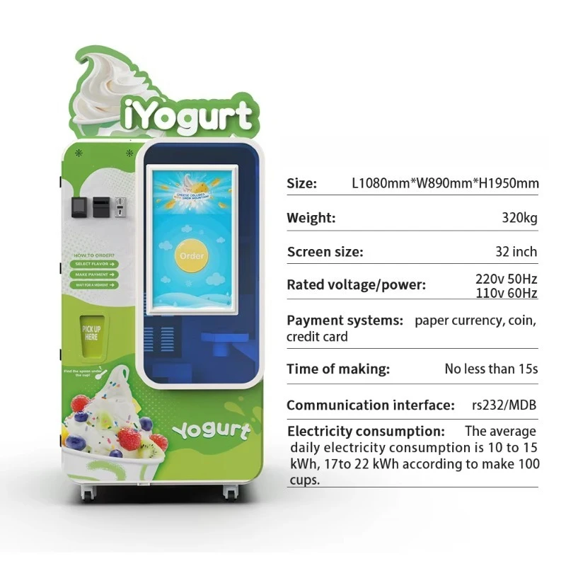 Máquina Expendedora de Helados Comercial Personalizada, Totalmente Automática, con Pantalla Táctil, Autoservicio 24/7, Centro Comercial