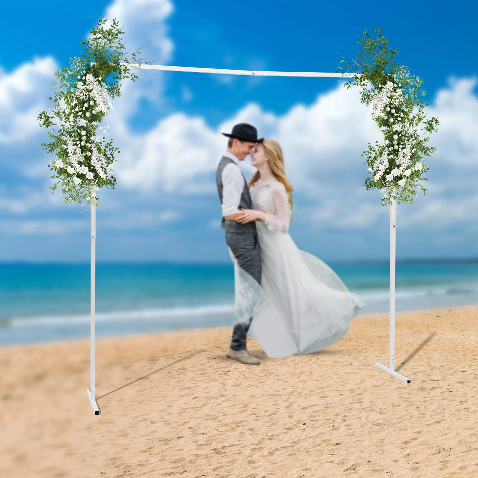 

2M White Wedding Arches, Square Backdrop Stand Balloon Arch White Metal Framework, Frame Background Outdoor Indoor Arch