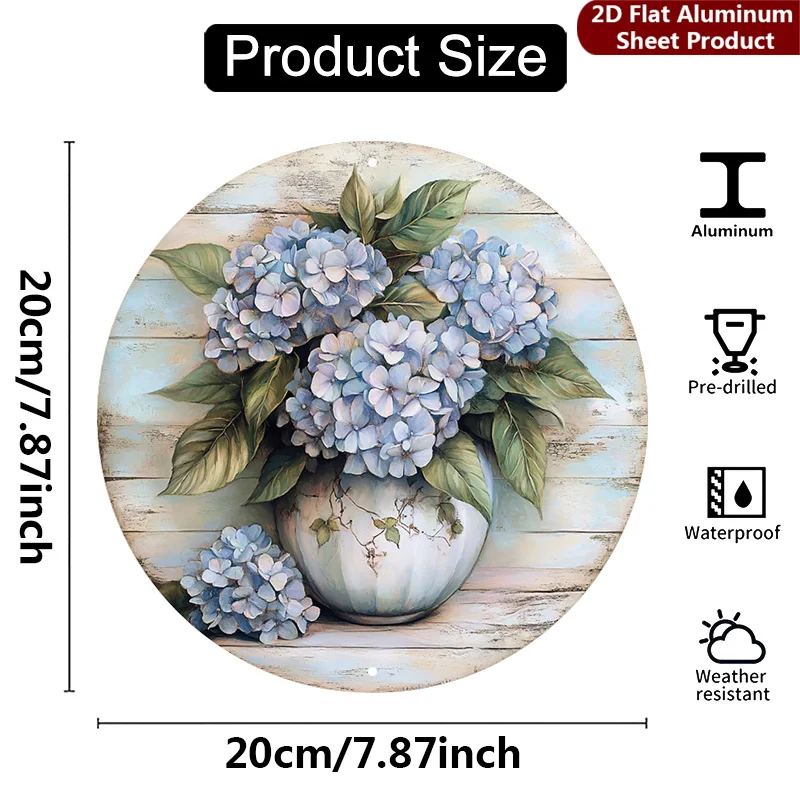 2D Flat, 1pc,Elegant Hydrangeas Decorative SignRustic Wood Texture PlaqueVintage Still Life Perfect for Home,Porch,Garden,Cafe,E