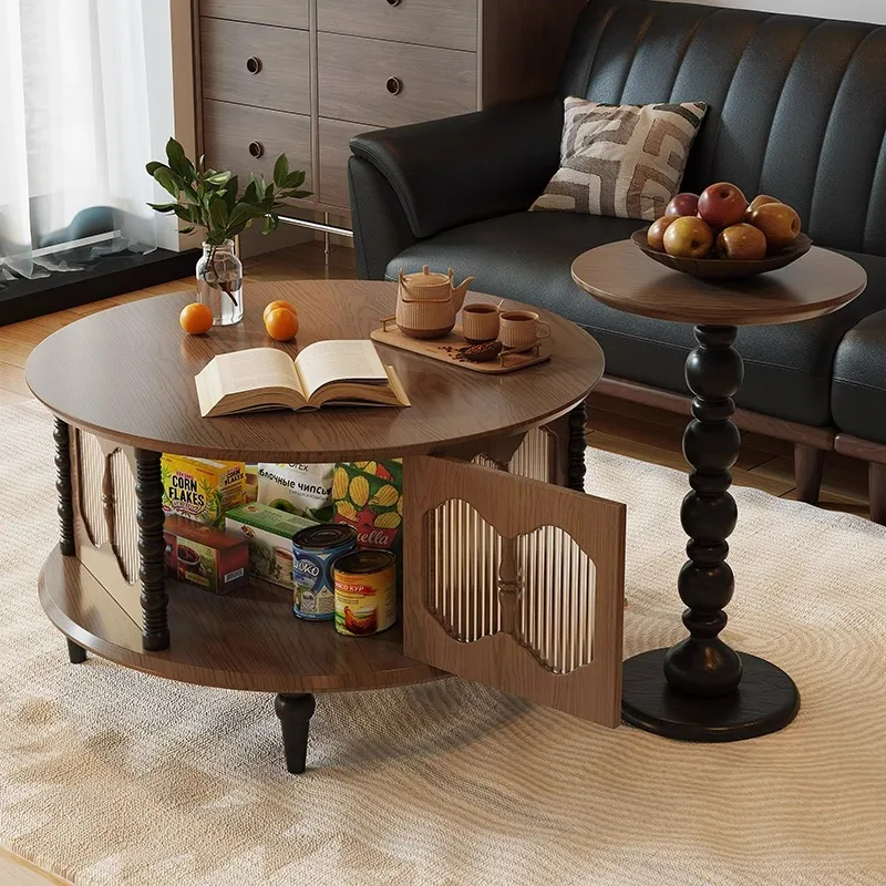 

Retro solid wood coffee table small apartment round coffee table combination table antique living room home new balcony small te
