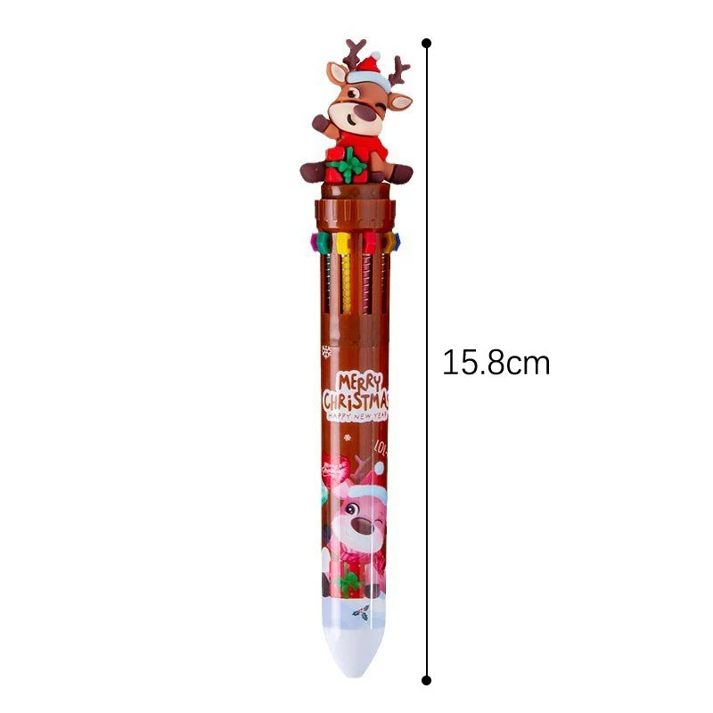 Leuke Kawaii Kerst Veelkleurige Balpen Cartoon Kerstman Sneeuwpoppen 10-kleuren Drukpennen Student Briefpapier Geschenken