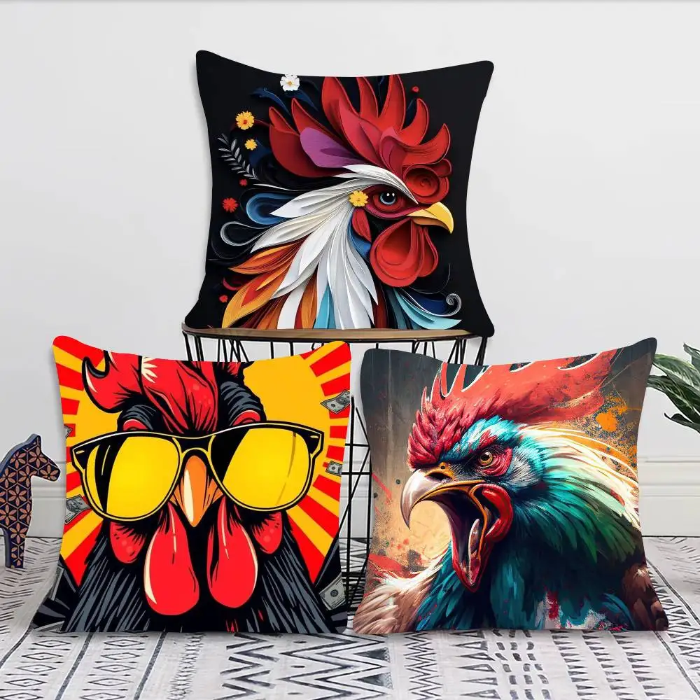 Interesting Rooster Pillow Case Fashion Square Pillowcase Bedroom Sofa Room Ins Decoration Leisure