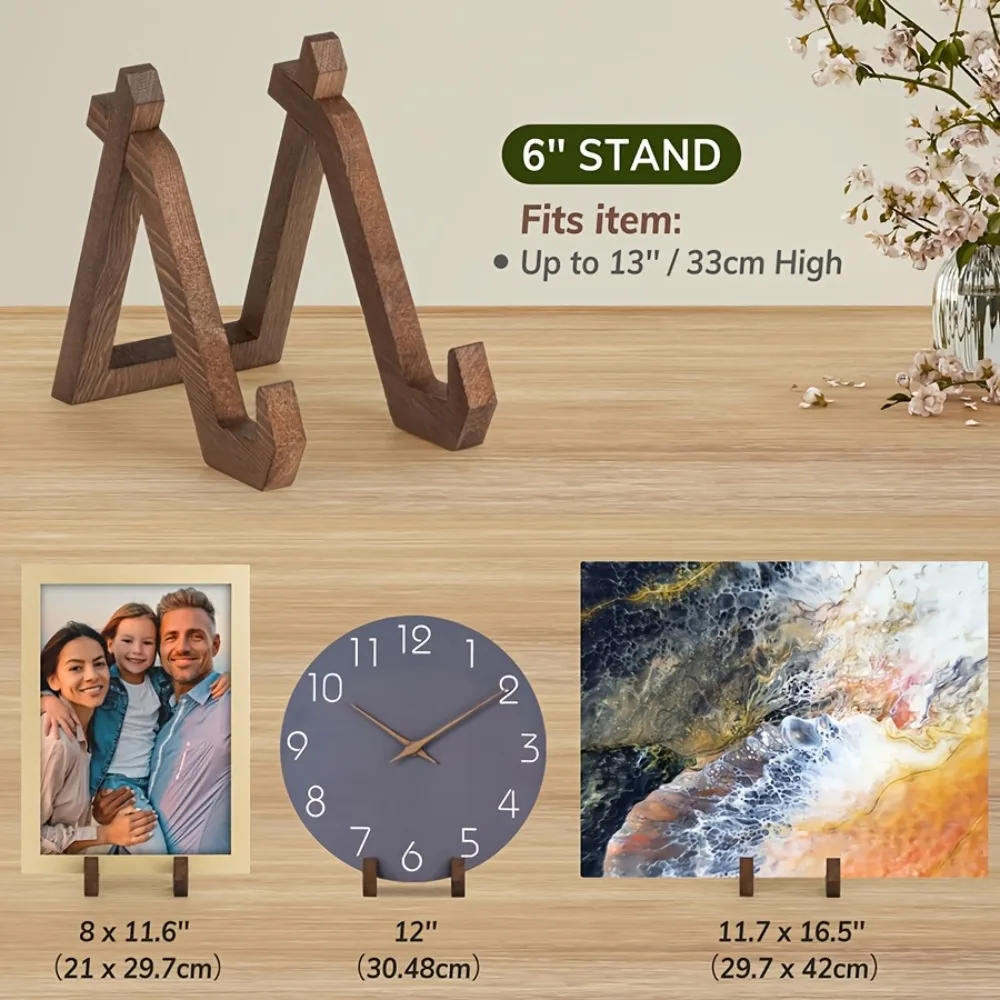 Wooden Display Stand Easel for Photo Frames Plates Cookbooks Tablet & Phone Holder Multi-Purpose Desktop Organizer Convenient