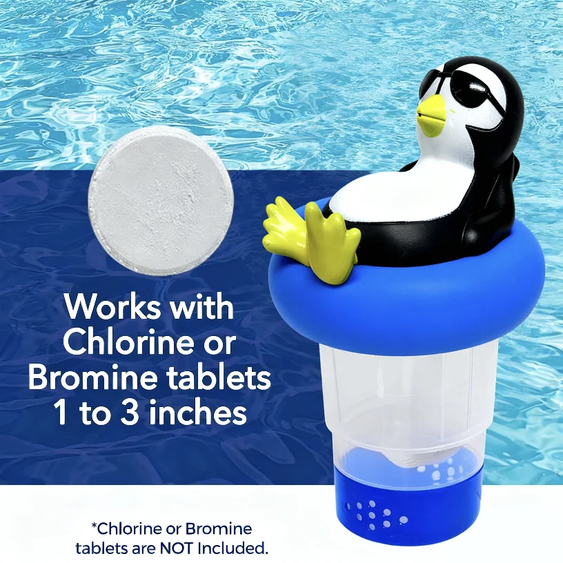 Penguin Floating Pool Chlorine Dispenser, Fits 1 and 3 Inch Tablets for Large and Small Pools, Hot Tub, Spa view 2