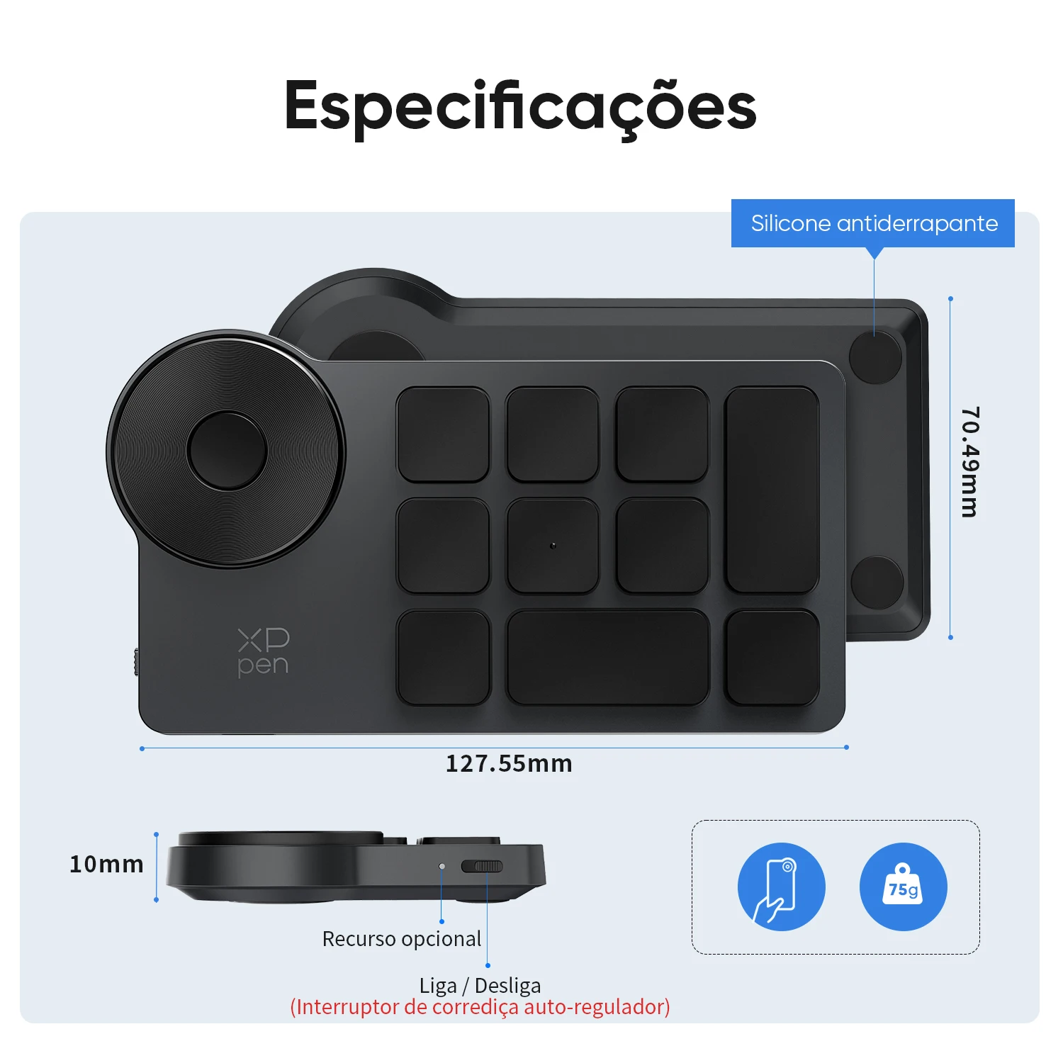 Teclado Bluetooth Portátil XPPen ACK05 com 10 Teclas de Atalho