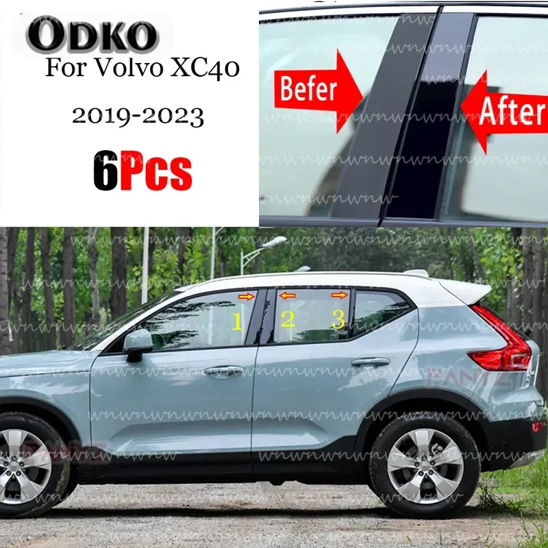 

New Arrival 6PCS Polished Pillar Posts Fit For Volvo XC40 2019 - 2023 Window Trim Cover BC Column Sticker
