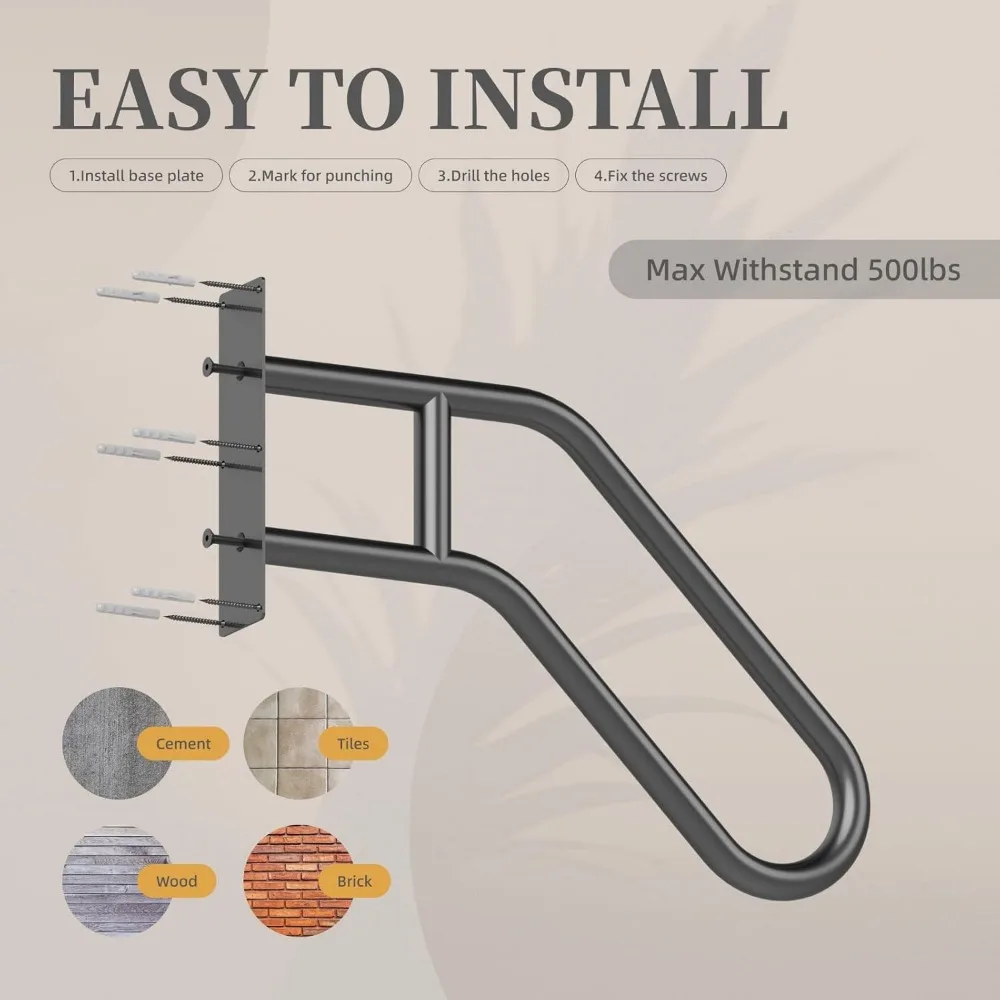 درابزين سلالم مثبت على الحائط في الهواء الطلق لعدد 1-3 خطوات - درابزين على شكل حرف U لسلامة المرآب والشرفة والساحة والحديقة