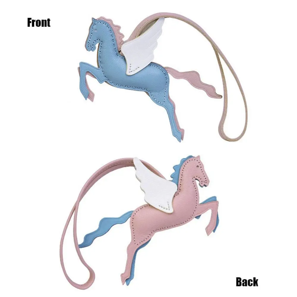 Genuine Leather Horse Keychain Fashion with Lanyard Pegasus Bag Pendant High-end Exquisite Car Hanging Ornaments Gifts