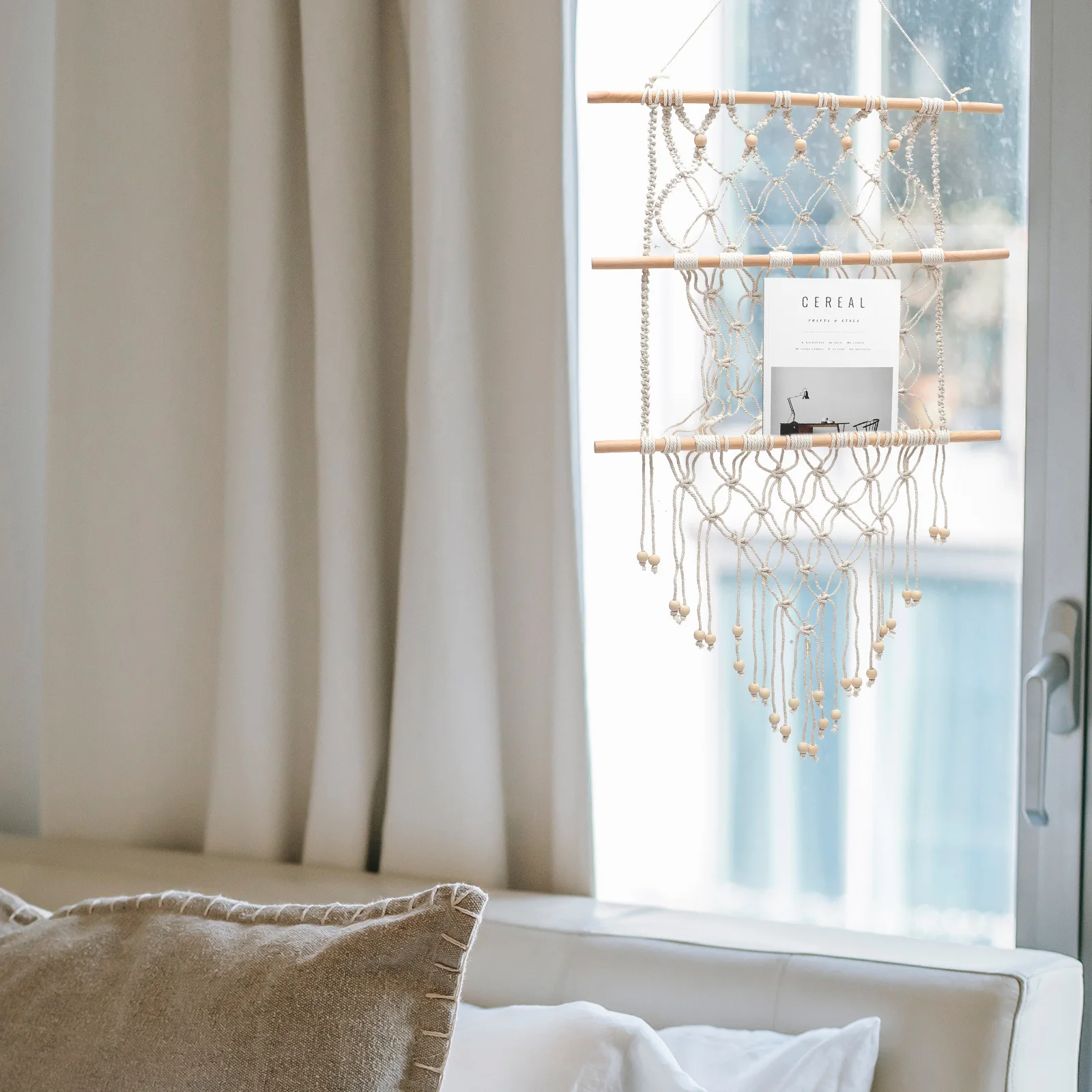 

Woven Tapestry Magazine Storage Organizer Bohemian Style Cotton Handcrafted Tassel Elegant Design Book Newspaper Holder Wall