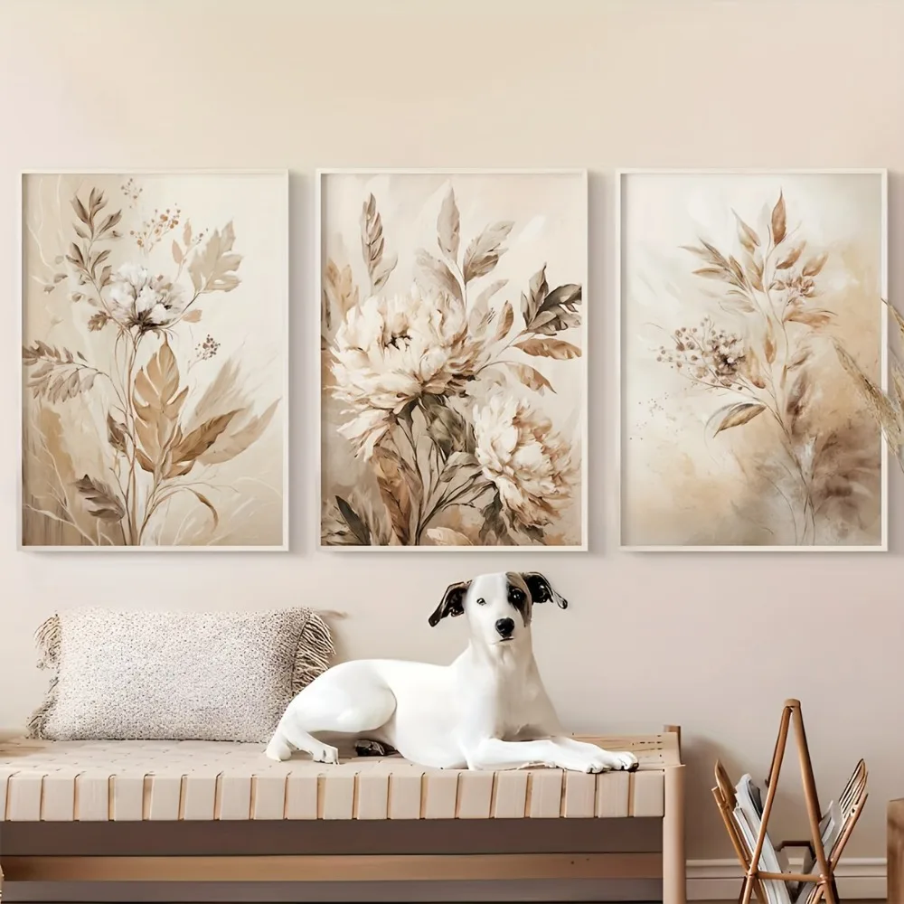 3 Frameless Modern Gorgeous Floral Canvas Art Prints,Plant Landscape Painting Posters,for Family Living Room,Bedroom Wall Decor