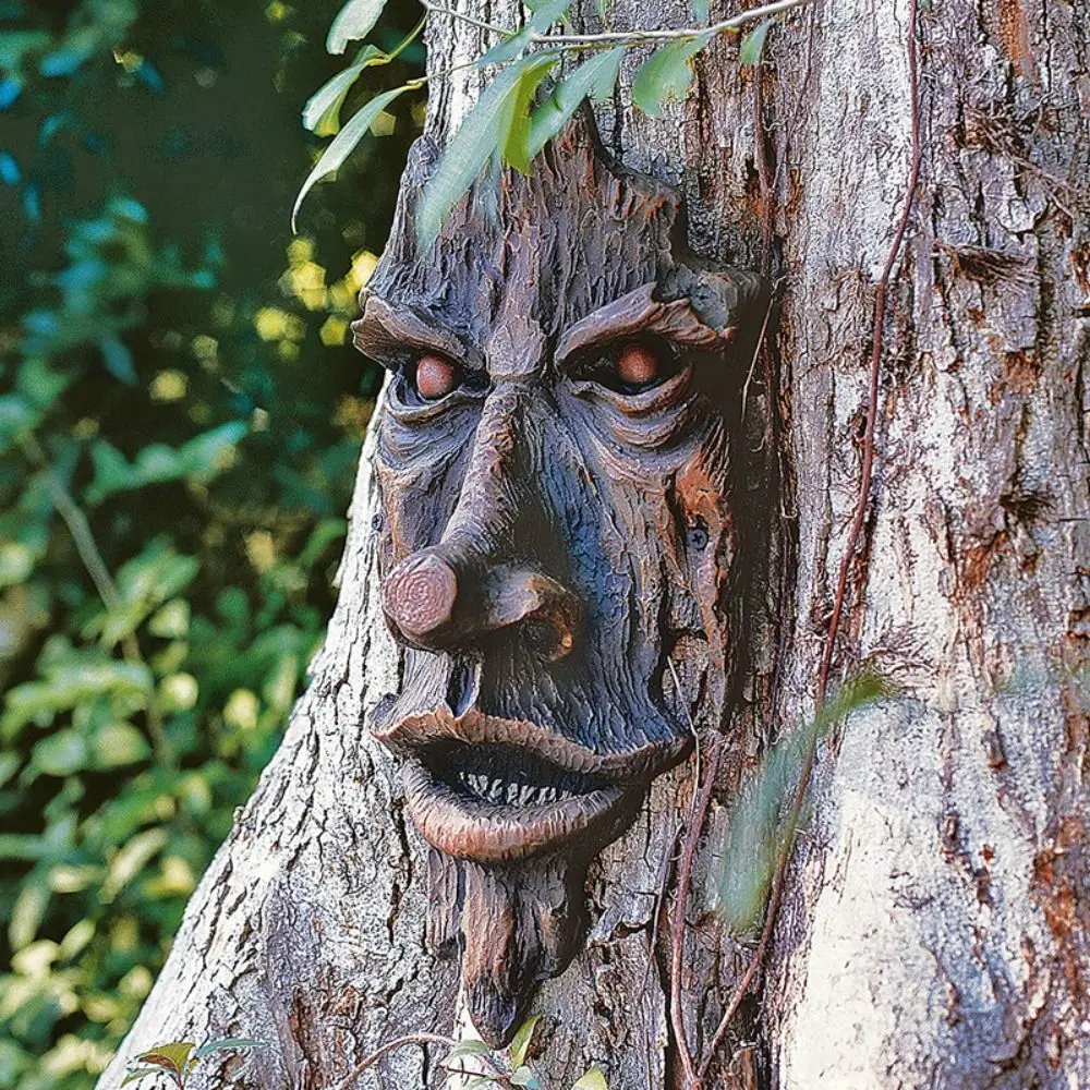 

Resin Nottingham Wood Spirit Tree Sculpture Funny Realistic Artificial Face Tree Pendant Cartoon Simulation Face Decoration
