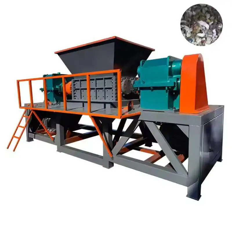 Large dual-shaft shredder, suitable for shredding scrap metal, car frames, tires, and wood; also compatible with small balers