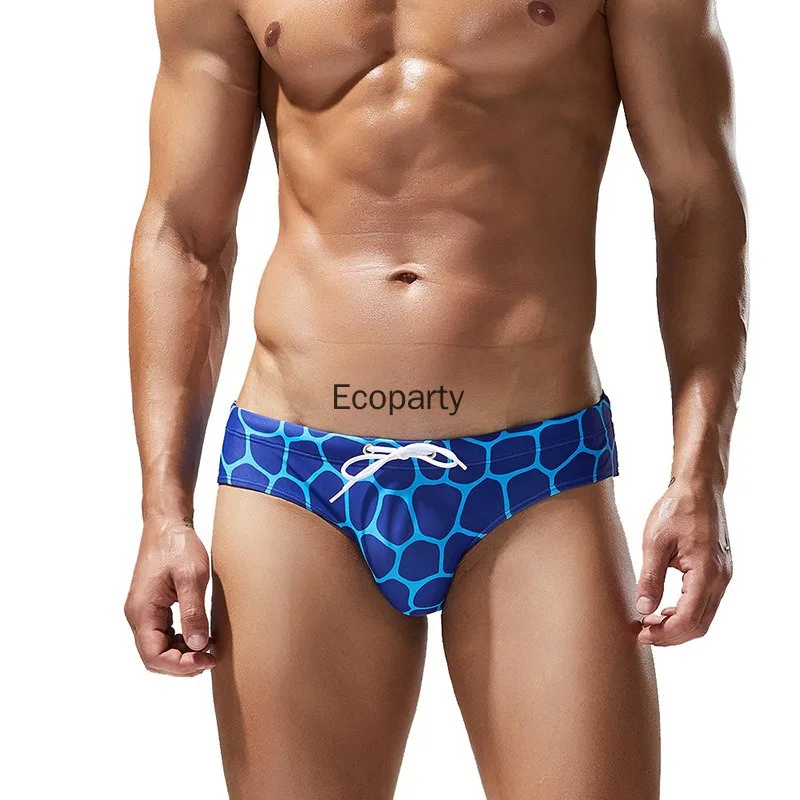 

2025 Men's Swimwear Briefs Quick-Dry Low-Rise Printed Slim-Fit Polyester Spandex Swim Trunks with Drawstring for Beach 0902