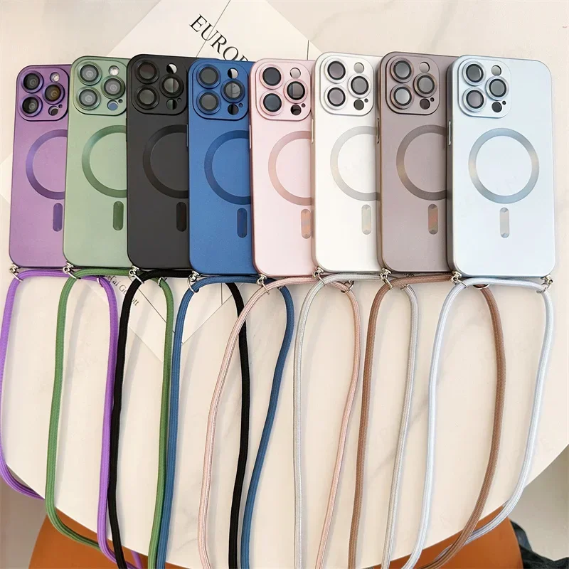 Crossbody Lanyard Magnetic Case For iPhone 16 15 14 13 12 11 Pro Max Plus X XS XR For Magsafe Soft TPU Camera Protection Cover