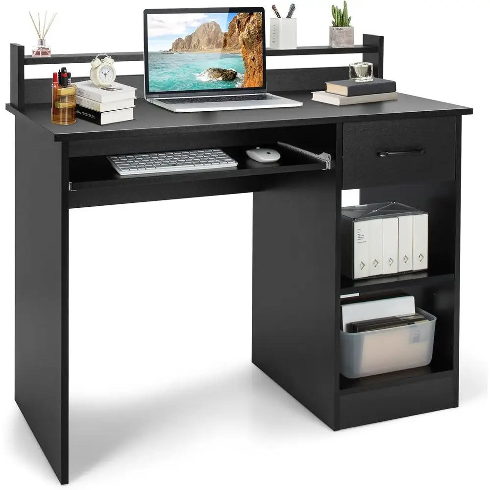 

22 Wide Computer Desk with Hutch & Keyboard Tray, Study Writing Desk for Home Office or Kids, Wooden Laptop Desk with Storage Sh