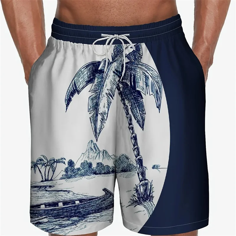 3D Print Colourful Beach Short Pants Men's Coconut Tree Pattern Board Shorts Summer Hawaiian Casual Loose Gym Sports Swim Trunks