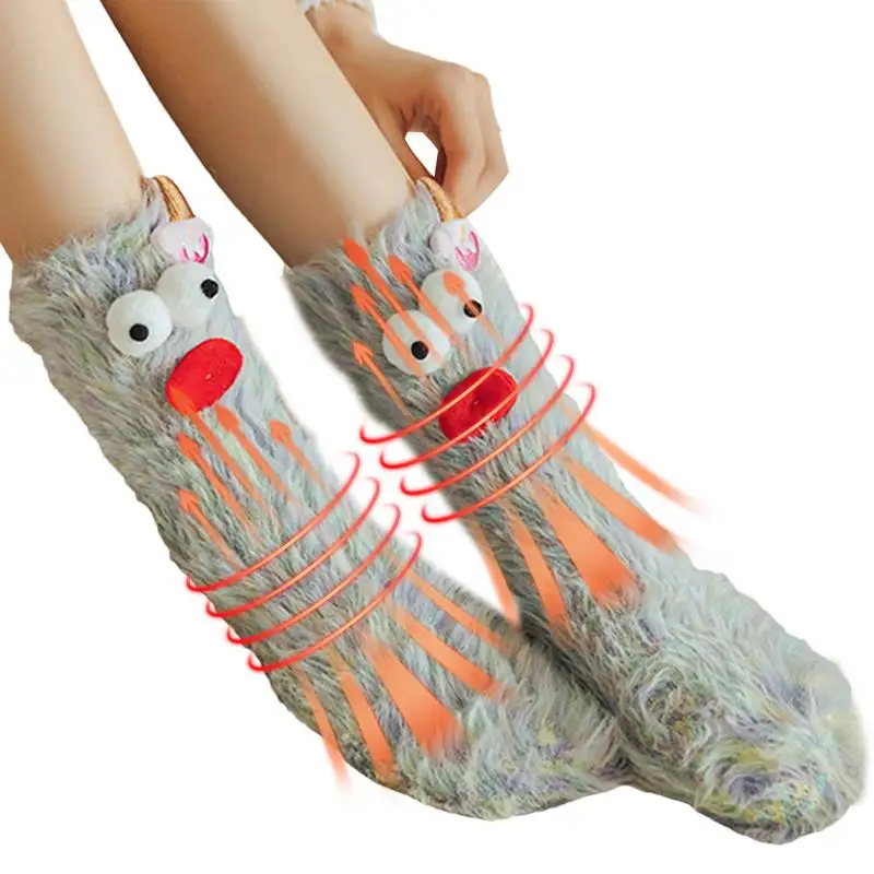 Funny Fuzzy Socks Women Fuzzy Fluffy Soft Cute Socks Funny Animal Winter Warm House Sleeping Slipper Socks Thick For Mother's Da