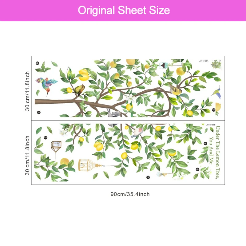 Lemon Tree Bird Cage Wall Stickers For Store Office Studio Home Decoration Diy Plants Mural Art Pvc Decals Pastoral Large Poster