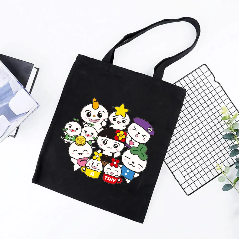 ATEEZ Canvas Bag TEEZ-MON Cartoon Cute Print Zipper Pocket Handbag Student Large Capacity Shoulder Bag Women Shopping Bag