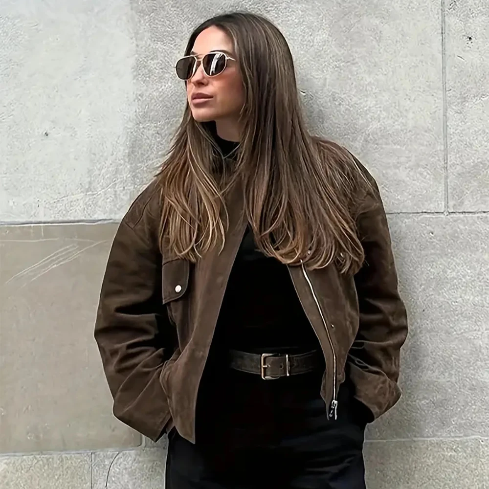 

Женский повседневный кардиган на молнии, короткая куртка с длинным рукавом и несколькими карманами, осенняя верхняя одежда, модный элегантный уличный плащ